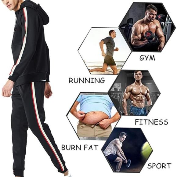 NEW Men's Hooded Athletic Tracksuit Casual Full Zip Jogging Sweat Suits - Picture 4 of 5